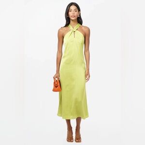 Adelyn Rae Chartreuse Satin Midi Dress